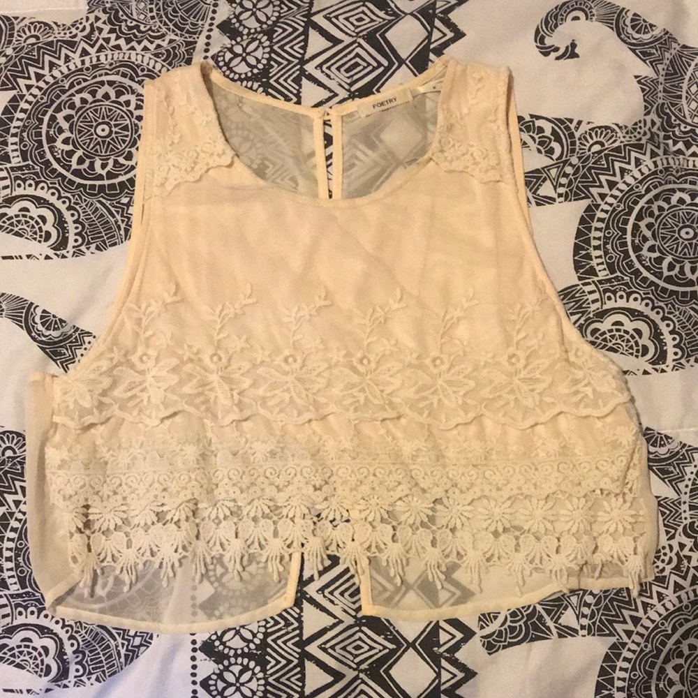Sheer cream boho crop top